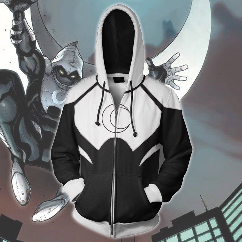Moon Knight Mới Áo Khoác Hoodie Phối Khóa Kéo Hóa Trang Kỵ Sĩ Mặt Trăng Cho Halloween