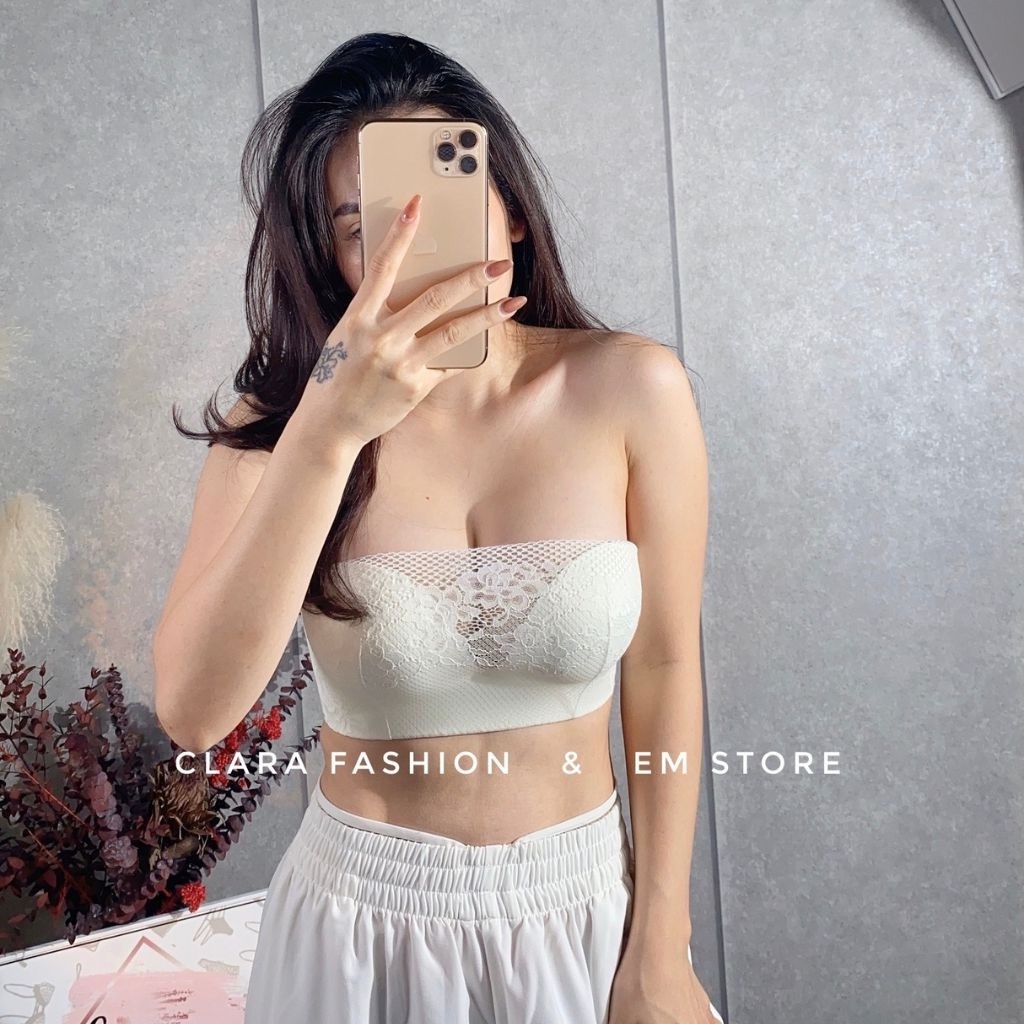 Áo Quây Ngang,Áo Ngực Ren Không Dây Lót Su Bàn Tay Nâng Đẩy Chống Tụt C21