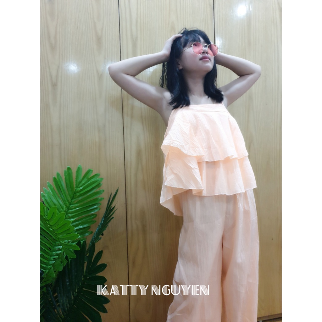 Đồ bộ áo 2 dây xếp tầng quần dài chất đũi KT253 | BigBuy360 - bigbuy360.vn
