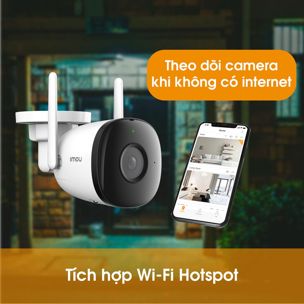 Camera không dây WiFi ngoài trời IMOU IPC-F22FEP ghi hình màu ban đêm - Hàng Chính Hãng