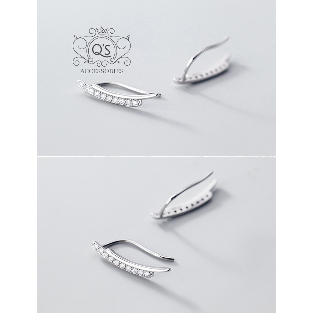 Khuyên tai bạc 925 cong kẹp vành đính đá bông tai bạc ôm vành S925 CURVE QA SILVER Earrings EA220409