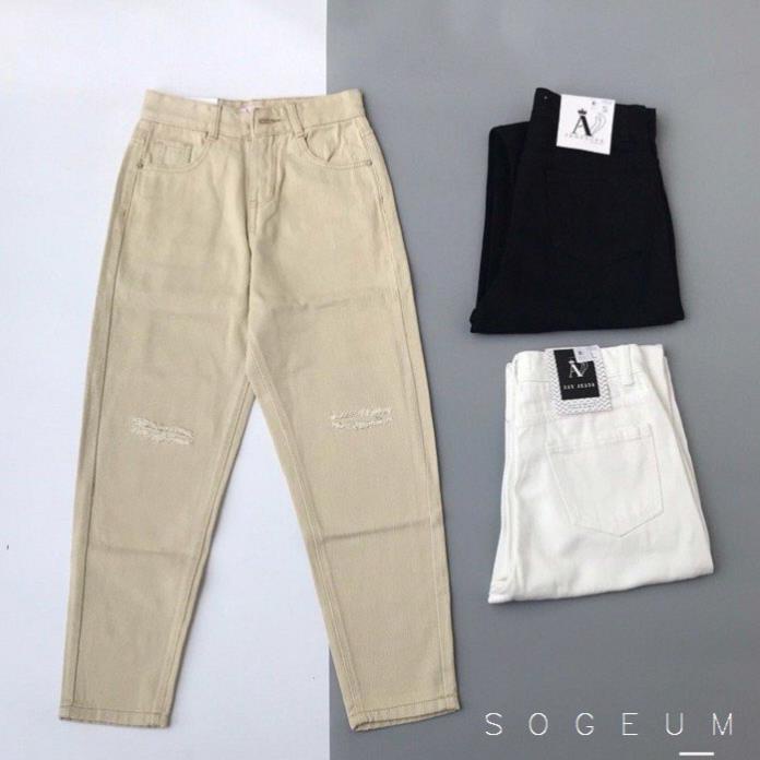 Quần jean kaki dáng baggy rách gối size S M L Sogeum.store !