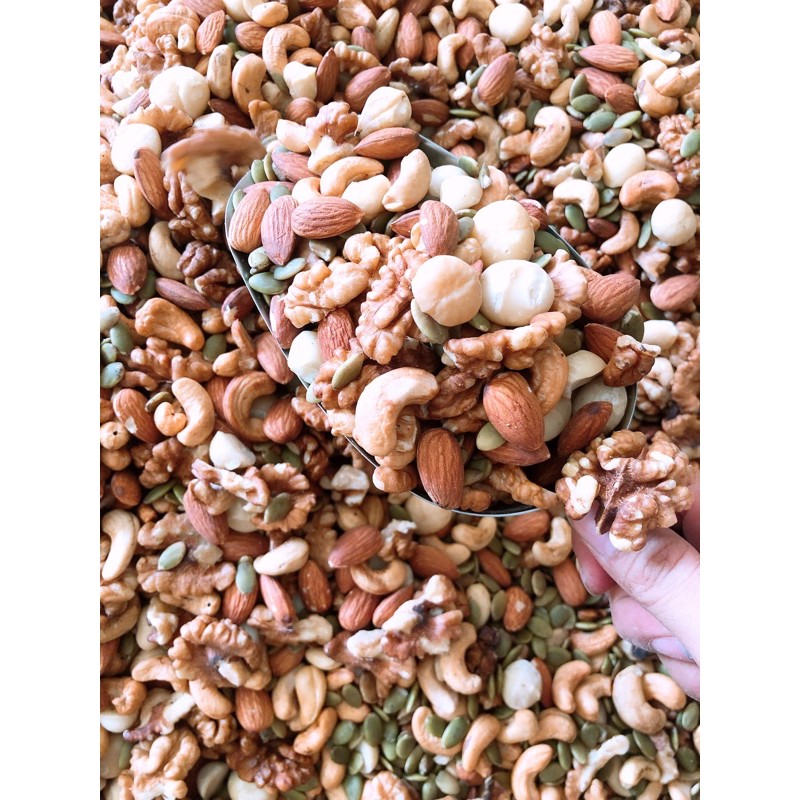 500g Hạt mix (5 loại hạt: hạnh nhân, macca, óc chó,hạt điều, bí)