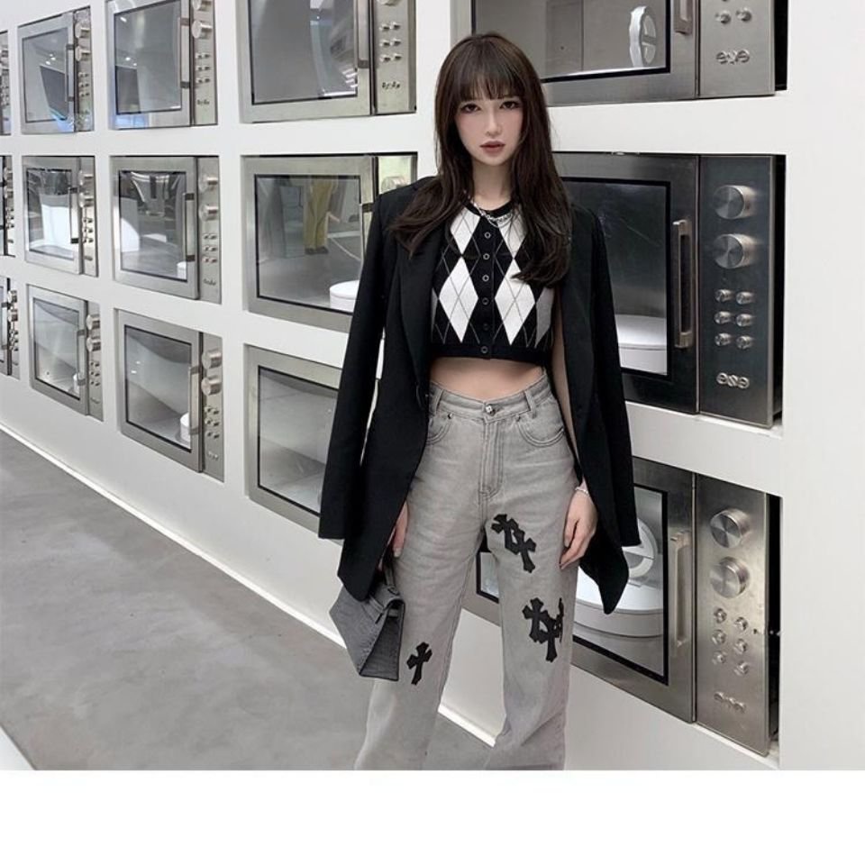 Quần jeans Dài Lưng Cao Ống Rộng Thời Trang Cho Nữ