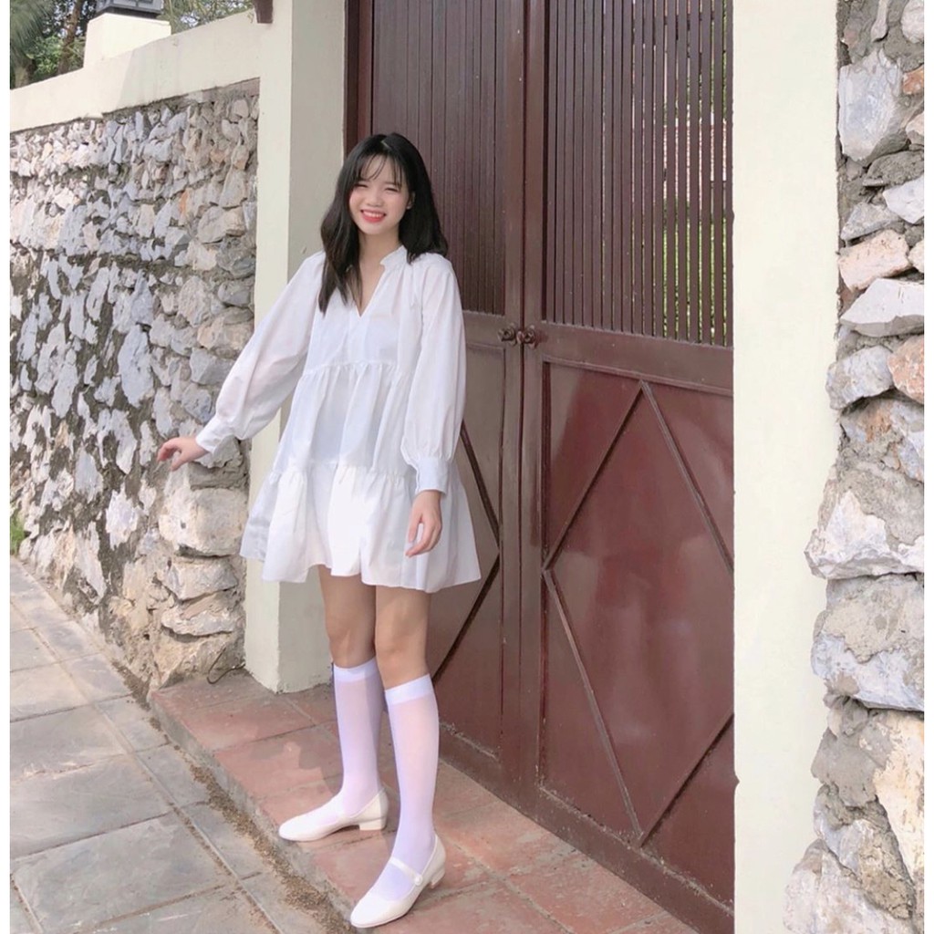 Đầm Suông Cổ Trụ Tầng Babie (TRẮNG) | BigBuy360 - bigbuy360.vn