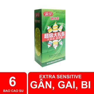 [ Cam Kết Chính Hãng ] HỘP 6 CHIẾC - BAO CAO SU GÂN GAI BI EXTRA SENSITIVE
