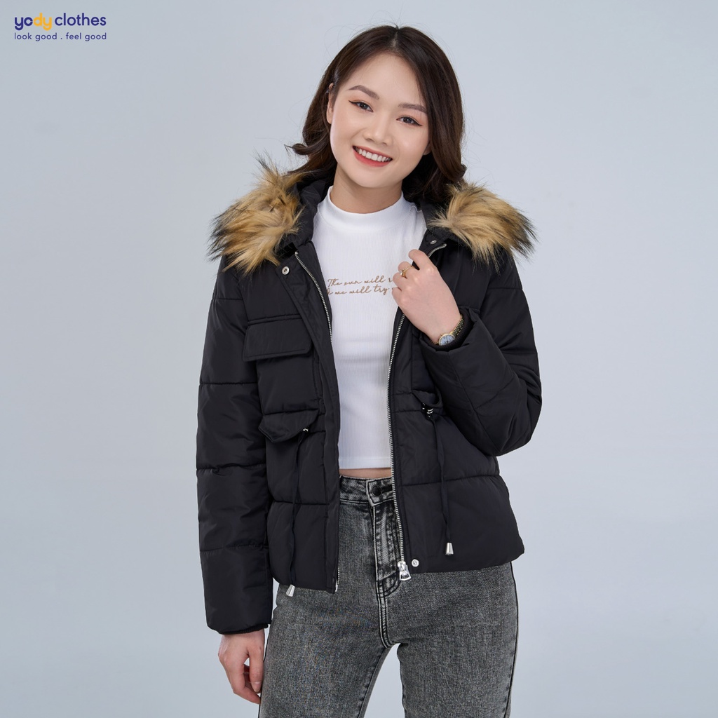 Áo phao nữ mũ lông YODY rút eo đơn giản, trẻ trung PHN4006 | BigBuy360 - bigbuy360.vn