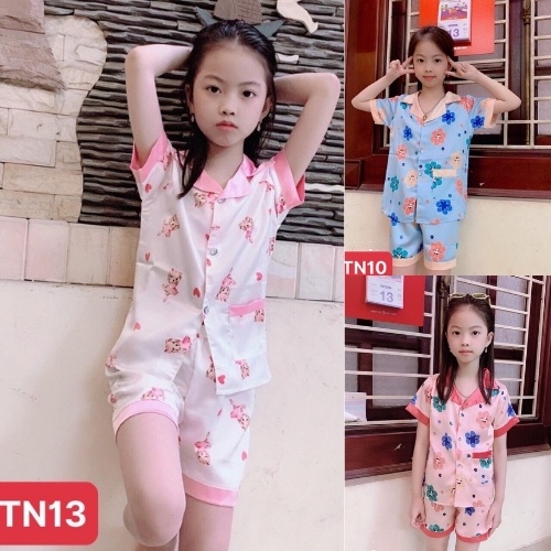Bộ Đồ Pijama Ngắn Tay - Chất Lụa Satin Họa Tiết Dễ Thương Cho Bé Từ (12 Tháng-10 tuổi ) | Size Từ 15-45kg .