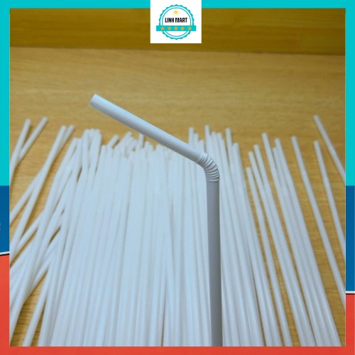 Ống hút nhựa trắng cao cấp bẻ cong được gói 70 ống LINHMART