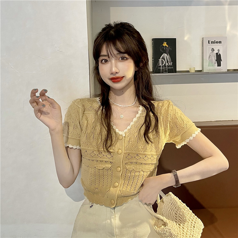 Áo Thun Cardigan Tay Ngắn Cổ Chữ V Dáng Rộng Phong Cách Hàn Quốc Cho Nữ | BigBuy360 - bigbuy360.vn