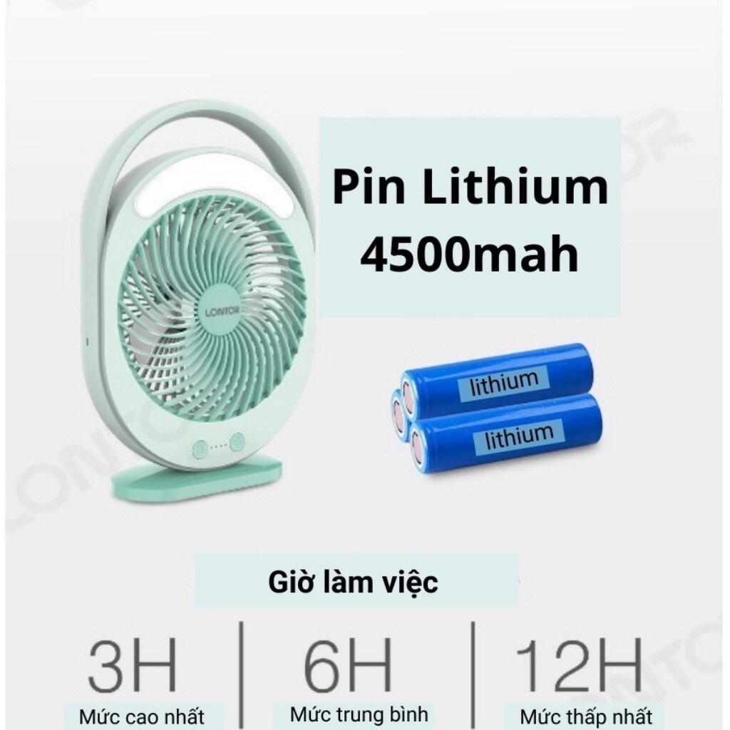 Quạt Mini - Quạt tích điện mini KM - F0336 tích hợp đèn học, đèn ngủ thời gian sử dụng từ 5-7h siêu tích điện