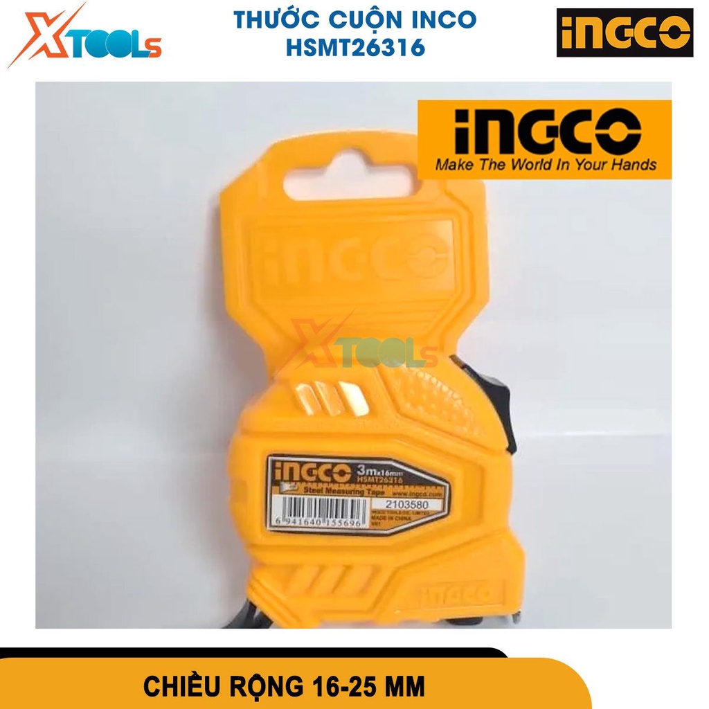 Thước cuộn thép INGCO 2 phân loại 3mx16mm và 5mx25mm thước cuộn tự động nhựa ABS cứng cáp chống va