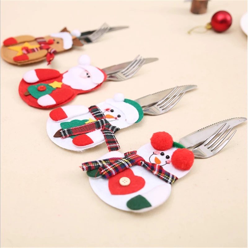 Túi Đựng Muỗng Nĩa Hình Ông Già Noel Hoạt Hình Trang Trí Giáng Sinh