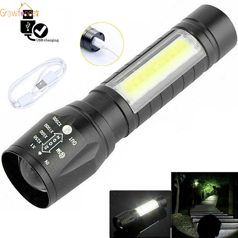 Đèn Pin Siêu Sáng T6 COB 4 Chế Độ Có Cổng Sạc USB