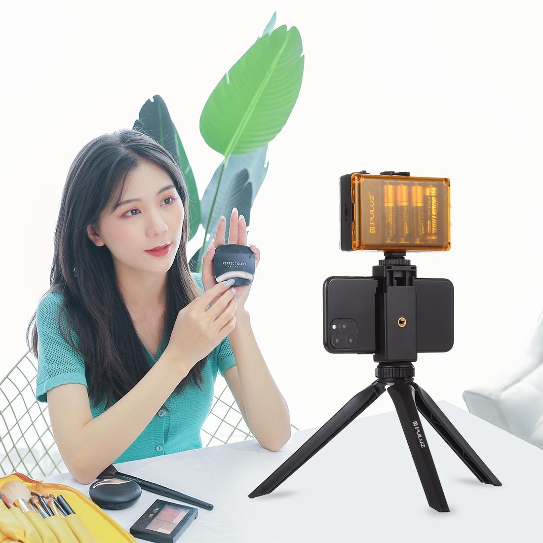 PULUZ Pocket Mini Plastic Tripod Mount with Phone Clamp Holder for Phone Sumsung Huawei Xiaomi Iphone