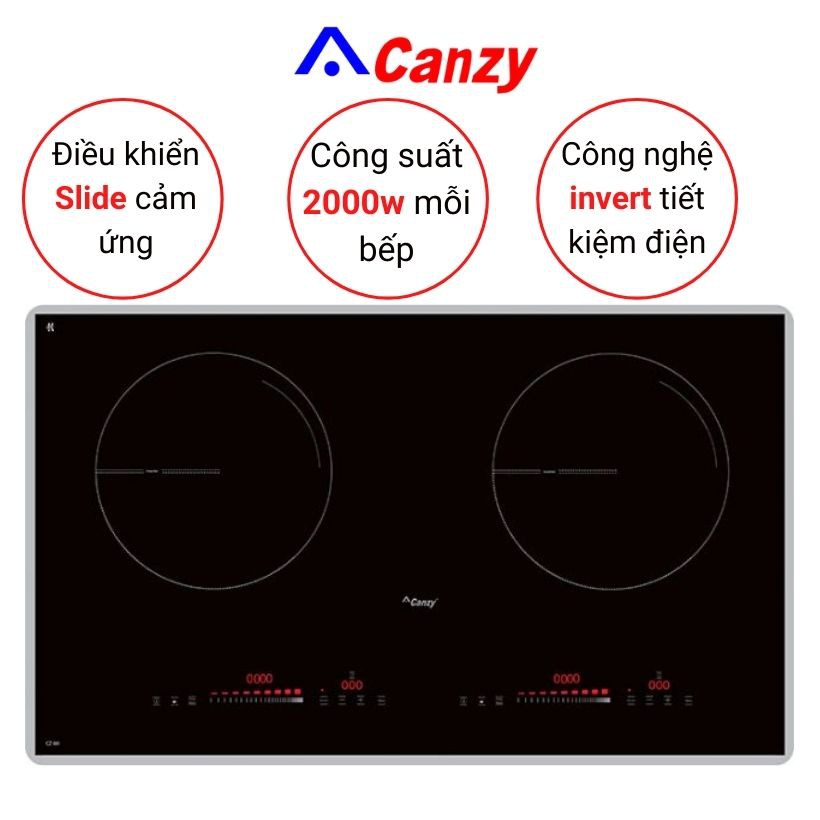 Bếp từ đôi Canzy 08i. Công nghệ Inverter. Công suất 2400w. Bảo hành 36 tháng tại nhà.