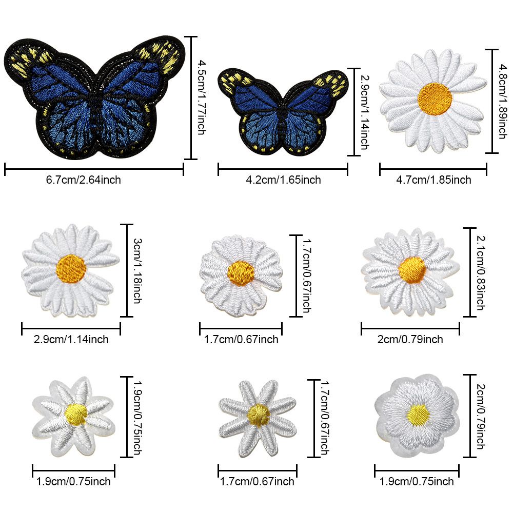 Miếng Dán Ủi Trang Trí Quần Áo Thêu Hình Bướm Và Hoa Cúc Xinh Xắn