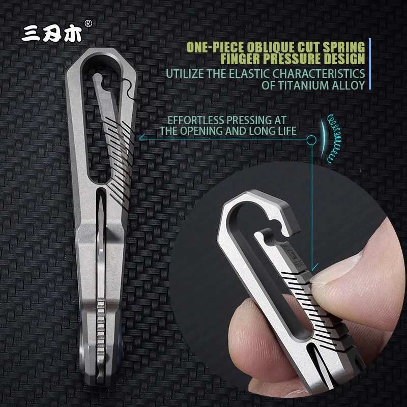 Móc khóa Titanium đa năng kèm lưỡi dao rọc Sanrenmu SK061