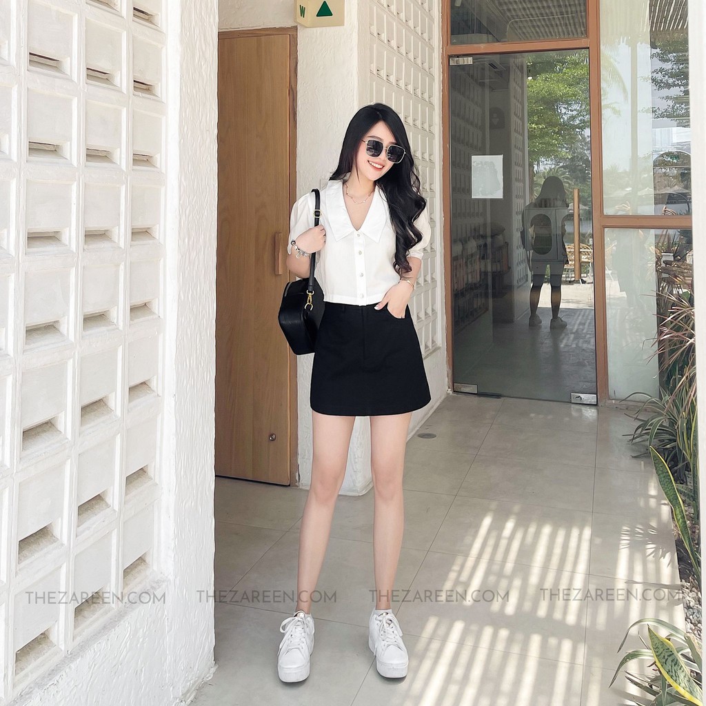 [Mã WASKT304 giảm 15% tối đa 30K đơn 99K] ÁO SƠ MI CROPTOP CỔ NHỌN ZAREEN SOM47 | BigBuy360 - bigbuy360.vn