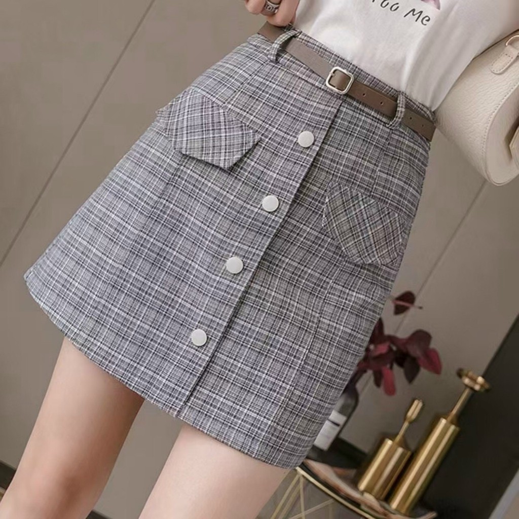 [Mã FADIRECT20 giảm 20K đơn 150K] Chân váy kẻ 2 túi giả