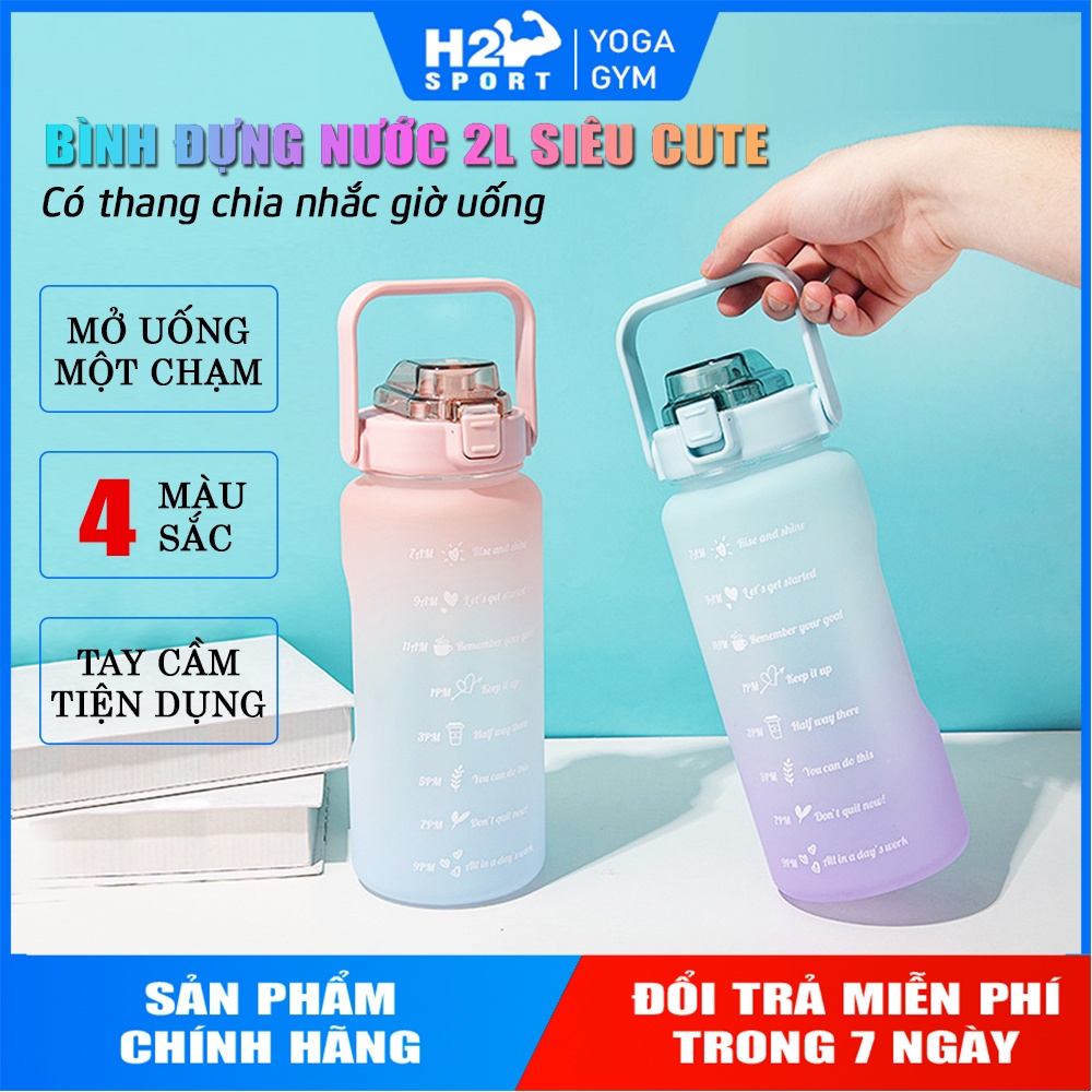 Bình đựng nước 2L dễ thương có vạch báo giờ uống nước - màu sắc cực cool