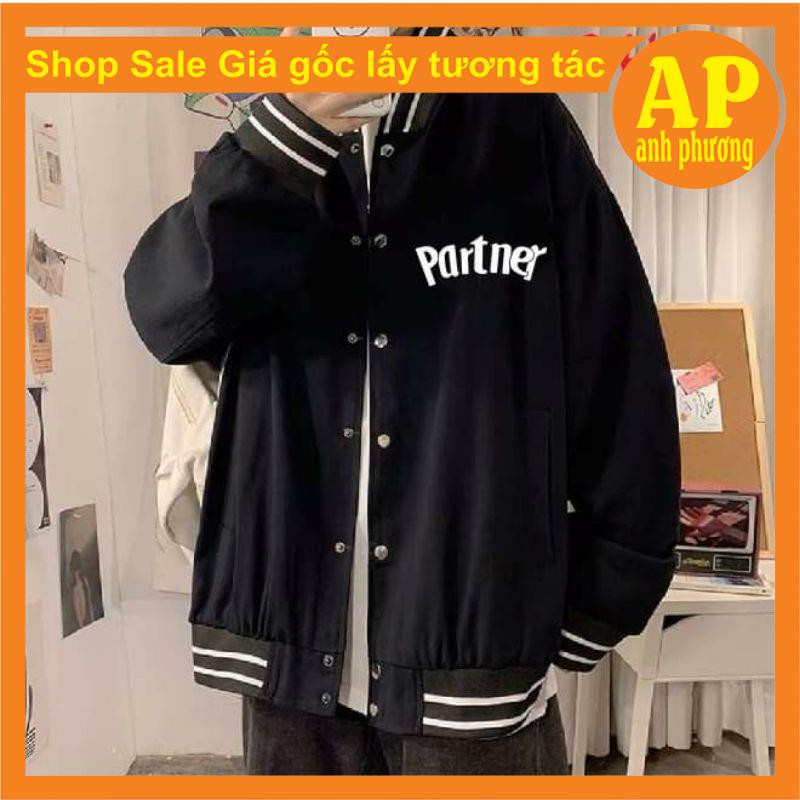 Áo khoác Bomber PartnerChất gió mềmhàng 1 lớp cổ, tay áo và gấu áo có bo dệt xịnfreesize 50kgphong cách hàn quốc