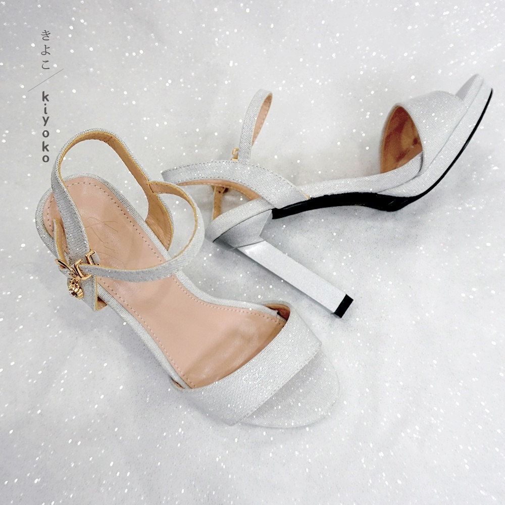 Giày cưới sandal Kiyoko lấp lánh màu trắng bạc cao 10cm | siêu chắc chân