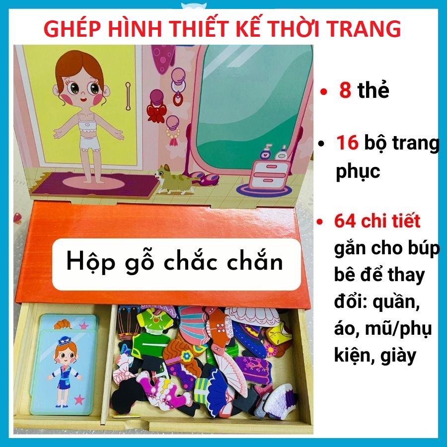 Đồ Chơi Ghép Hình Thiết Kế Thời Trang Công Chúa: Bằng Gỗ & Nam Châm-  Nhiều Chủ Đề, Nhân Vật Cho Bé Sáng Tạo