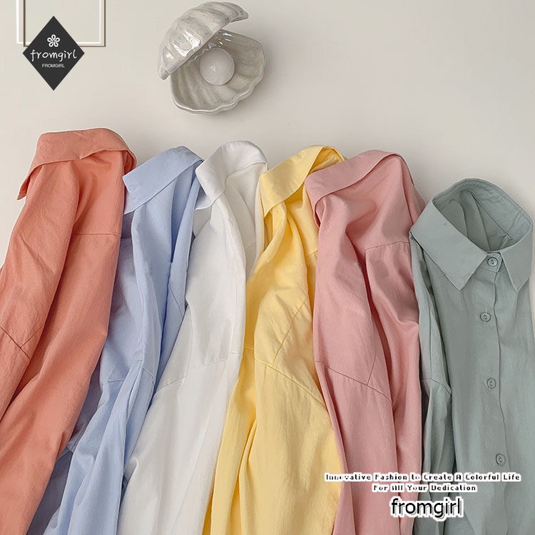 Áo Sơ Mi Tay Dài Màu Trơn Phong Cách Hàn Quốc Mẫu Mới 2022 Thời Trang Xuân Thu Cho Nữ