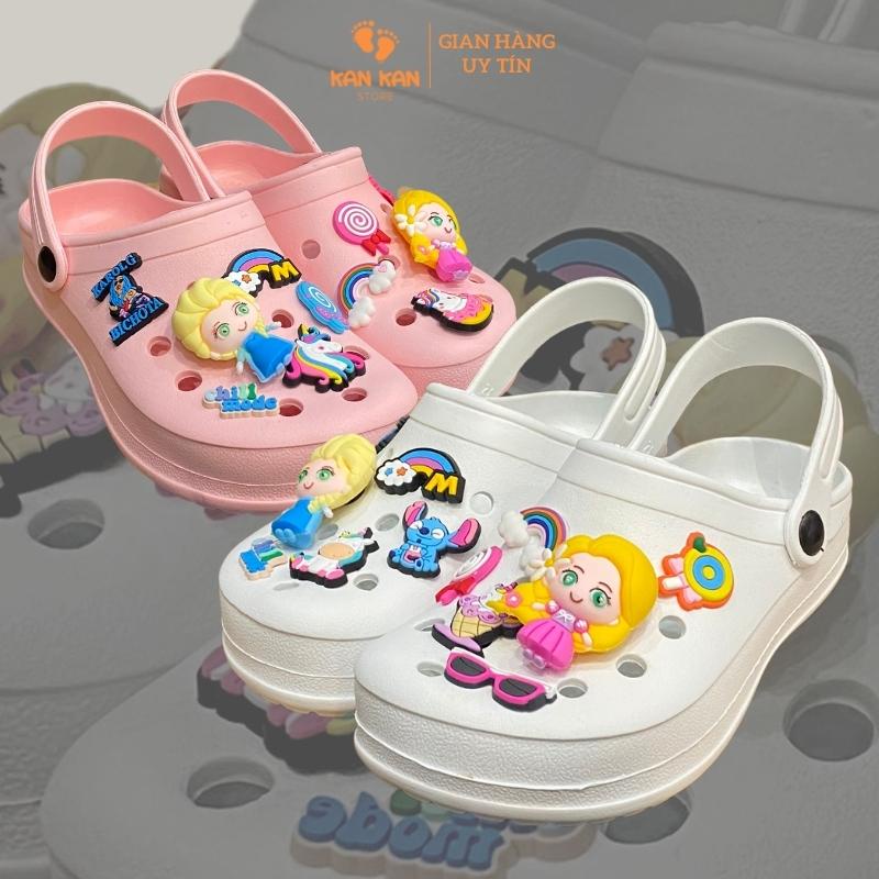 Giày Sục Cho Bé Gái KanKanStore Dép Cross Cho Bé Sục Trẻ Em Crocs Công Chúa Elsa Kitty Pony Tặng Kèm Sticker KA023