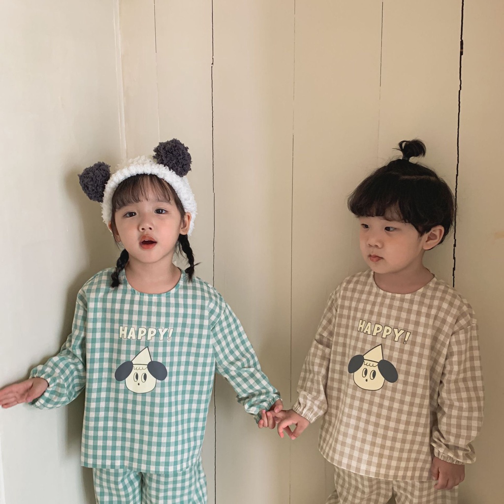 Bộ quần áo vải xô in hình bé trai bé gái