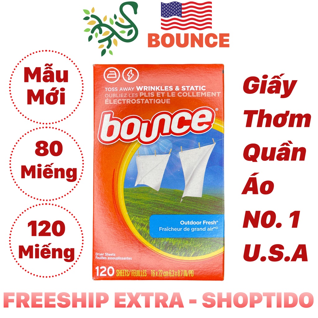 Giấy Thơm Quần Áo Bounce Mỹ Full Size, Bounce Sheets Outdoor Fresh 80/120 Tờ NPP Shoptido