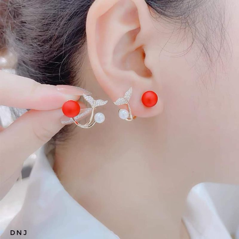 Bông tai đuôi cá bạc ta xi vàng