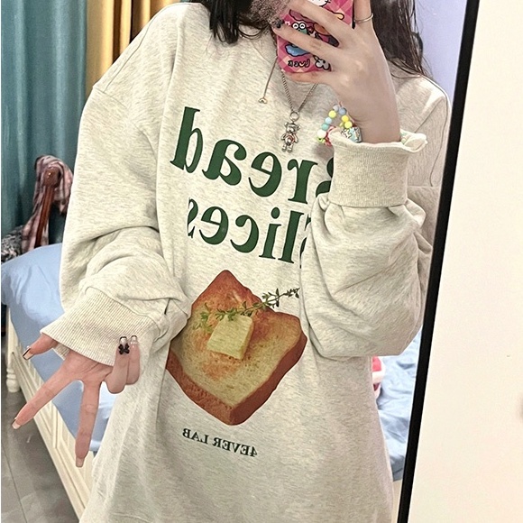 Áo nỉ ZHELIHANGFEI dáng rộng in chữ phong cách Preppy cá tính