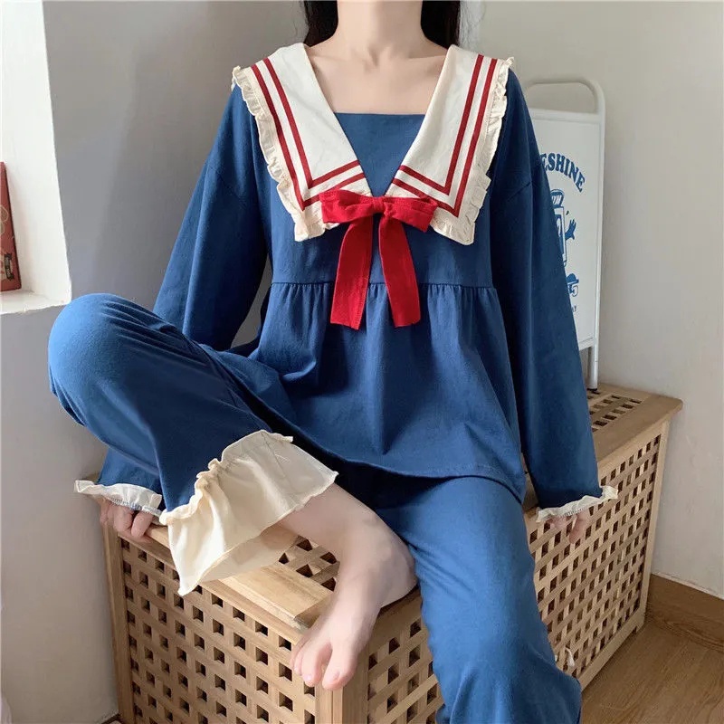 Bộ Đồ Ngủ Cổ Thủy Thủ 37-78kg Thời Trang Cho Nữ