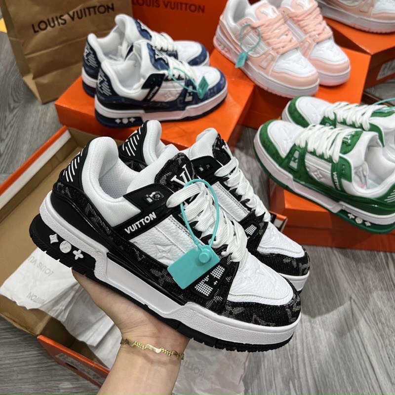 Giày thể thao LV bốn  màu xám, hồng, xanh dương, màu bò. Giày sneaker  LV xám hồng siêu đẹp