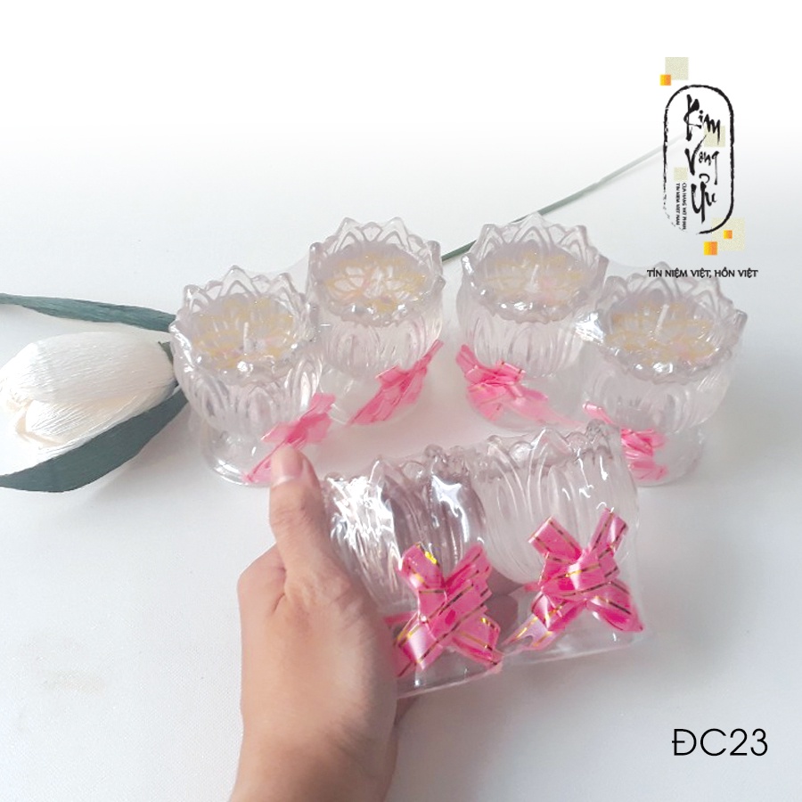 Đèn cầy ly cúng Búp Sen Trắng Trong Suốt ĐC23 cao 8cm