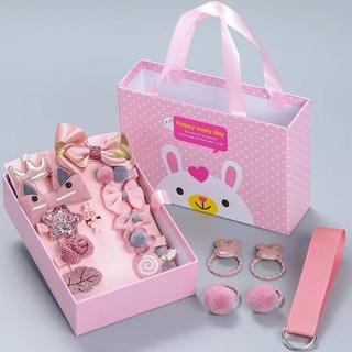 Set 18 món cột tóc kẹp tóc cho bé,hộp có quai xách xịn xò 7 màu như hình