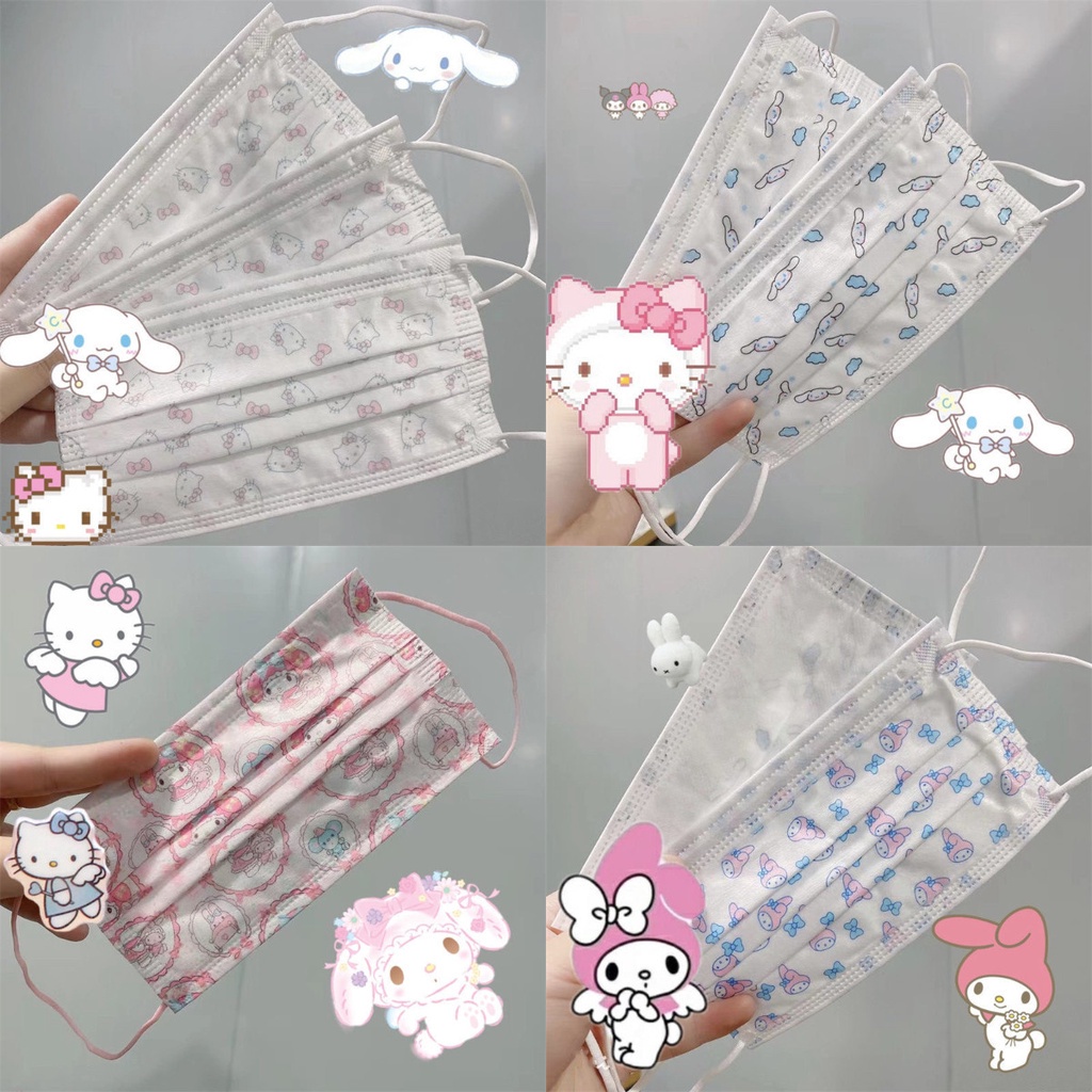 Bộ 10 Mặt Nạ Stella Lou Cinnamoroll Thiết Kế Hoạt Hình Disney Gấu Melody / Stitch / Gấu Nâu / Mèo Kitty Kuromi Cinnamoroll Cho Nam Nữ