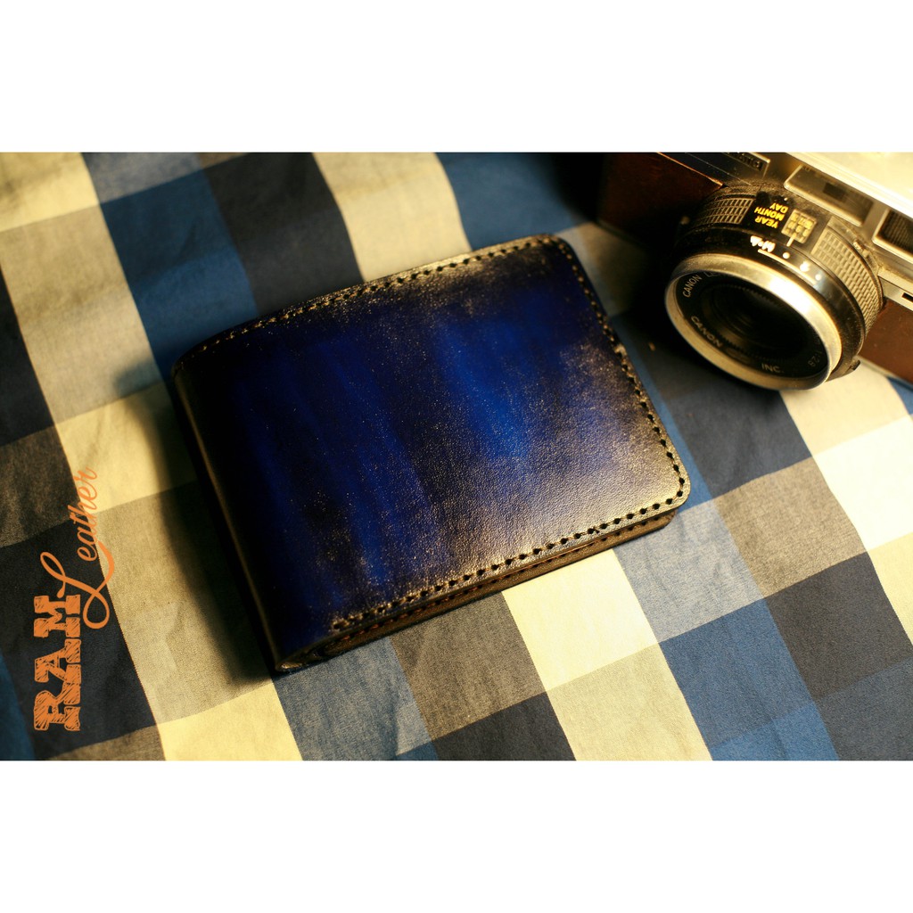 Ví nam handmade da bò vegtan Italia handmade bền chắc cao cấp xanh dương navy - RAM Leather