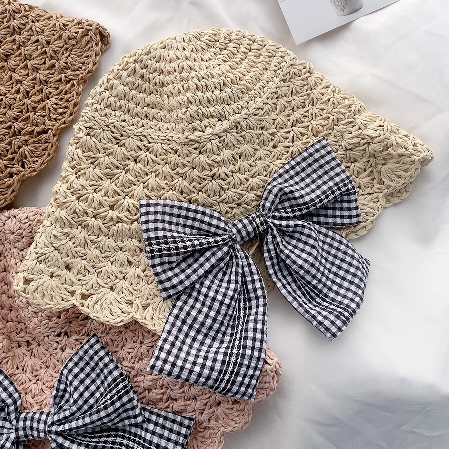 Mũ Cói Thắt Nơ Xinh Xắn Cho Bé Gái