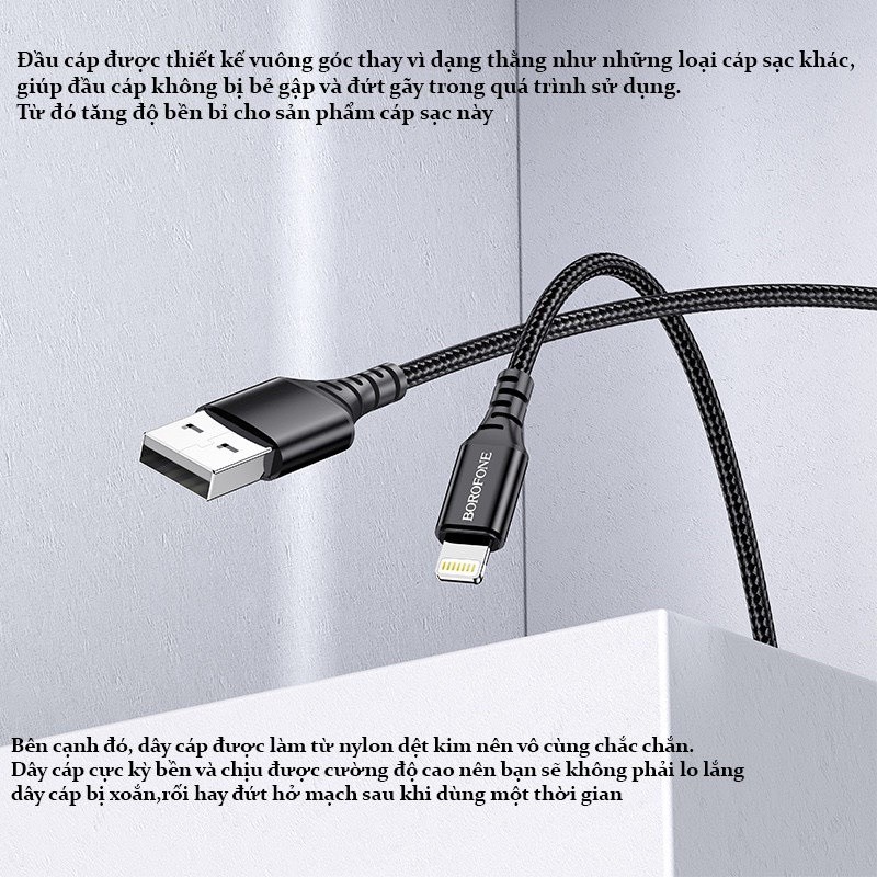 Cáp Sạc Iphone Borofone BX54💝CAO CẤP💝Dây Sạc Nhanh Dây Dù, Chống Đứt Cho Iphone/ Android Dài 1M - Bảo Hành Chính Hãng
