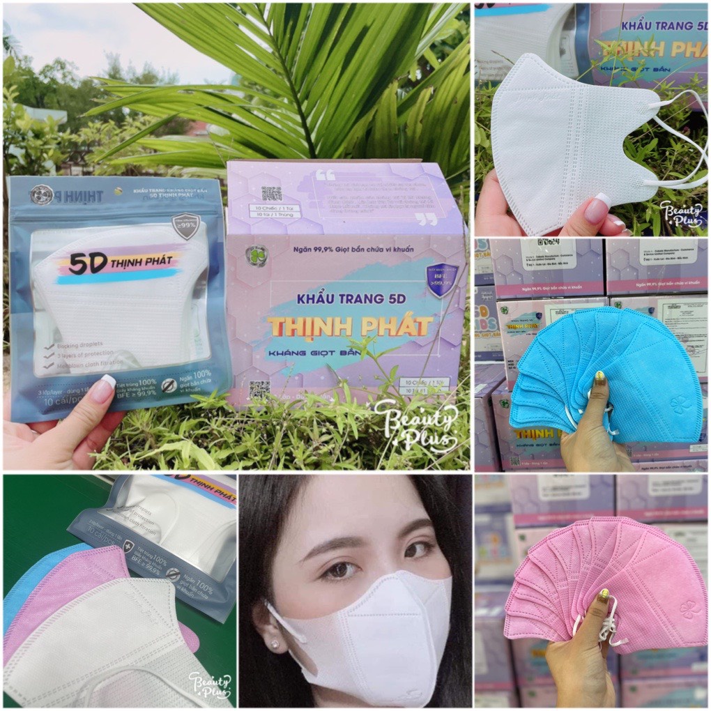 Thùng 100 chiếc Khẩu trang 5D Mask Thịnh Phát 10 túi kháng khuẩn 10 chiếc/túi - Chọn màu tùy ý