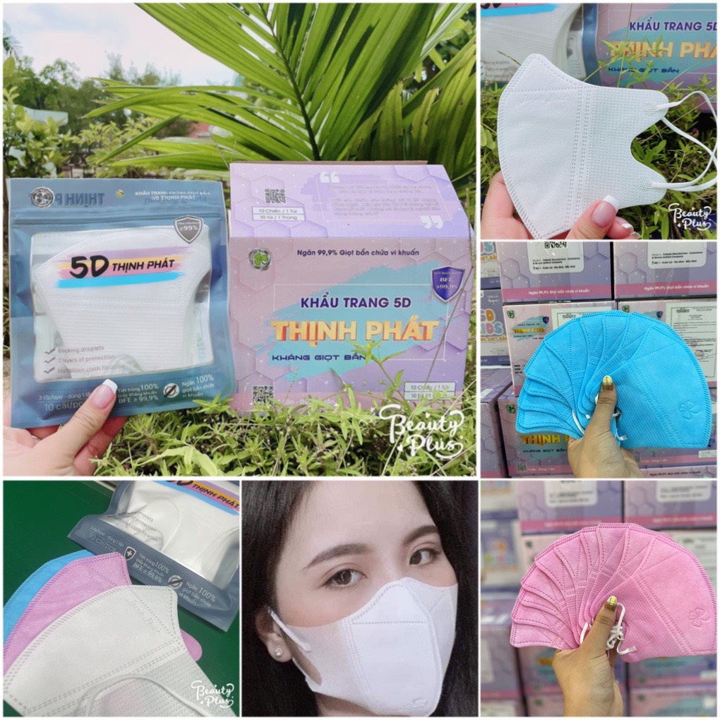 Thùng 100 chiếc Khẩu trang 5D Mask Thịnh Phát 10 túi kháng khuẩn 10 chiếc