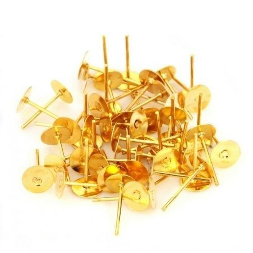 100pcs Golden Metal Flat Earring Earrings Post Stud Jewelry Making 6mm