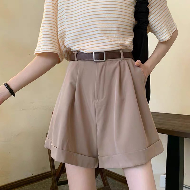 Quần short nữ cạp cao gập gấu KH865, quần đùi nữ lưng cao ống rộng dáng chữ A cho nữ