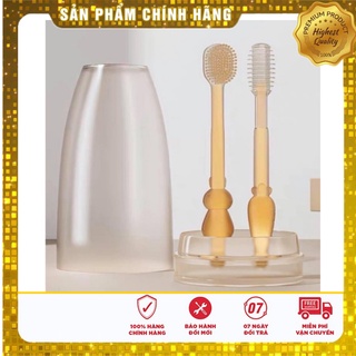 [Free Ship] Sét Đánh Rơ Lưỡi + Bàn Chải Silicon Cho Bé 0-18 Tháng