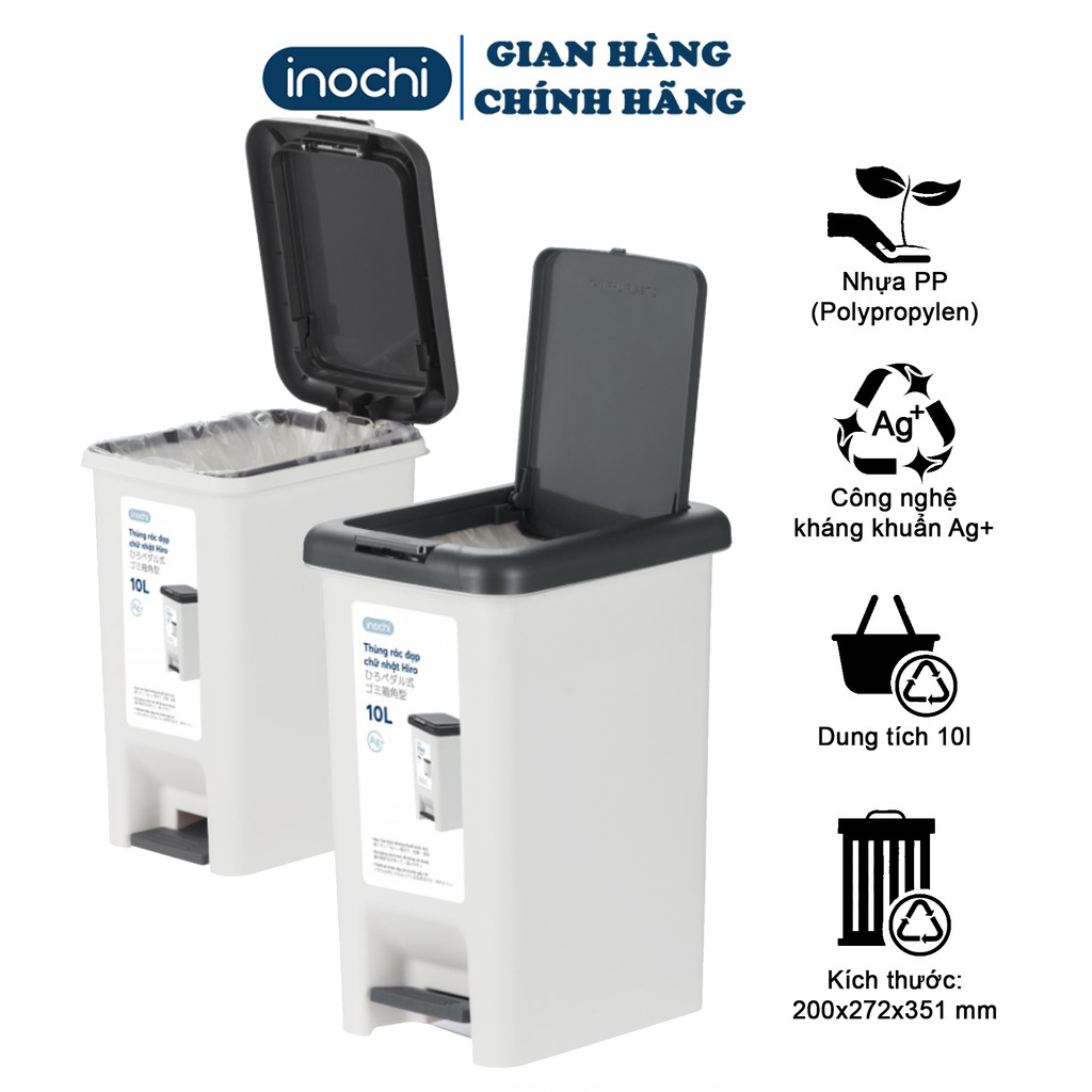 [CHÍNH HÃNG] Thùng Rác Mini -Nhựa Đạp Chân Nắp Đậy Chữ Nhật HIRO INOCHI 10 Lít Làm Sọt Rác Văn Phòng , Gia Đình TRAC10