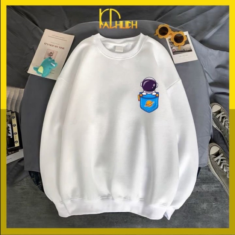 Áo sweater in phi hành gia logo ngực, vải nỉ mềm mịn nhiều màu lựa chọn