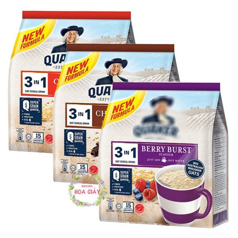 Thức Uống Yến Mạch Q.uaker 3in1 vị Chocolate, Dâu Berry Bust, Original ngũ cốc sáng oat cereal drink super grain quaker